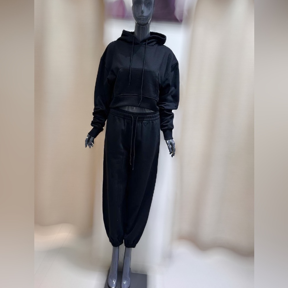 Zara Black Cropped Hoodie and Jogger Sweatsuit Size  XS, S, M, L